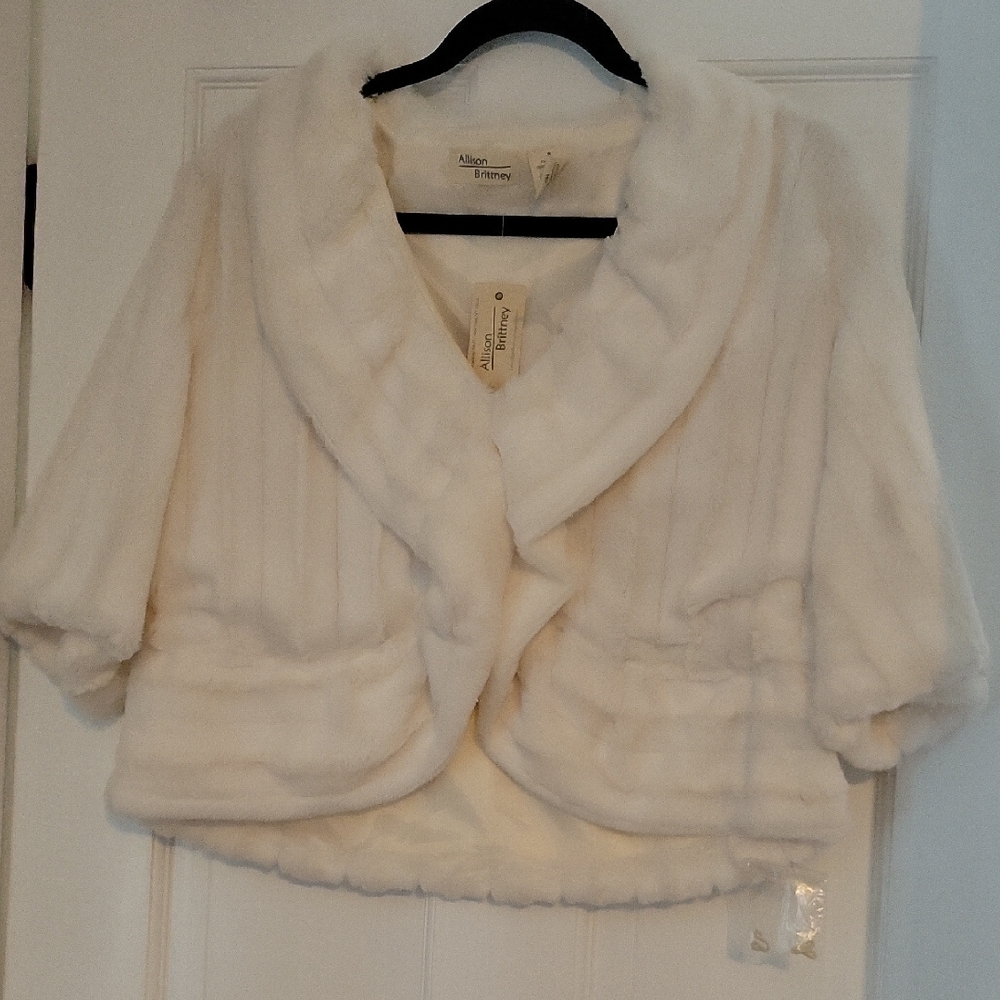 Allison Brittney Cream Faux Fur Shrug